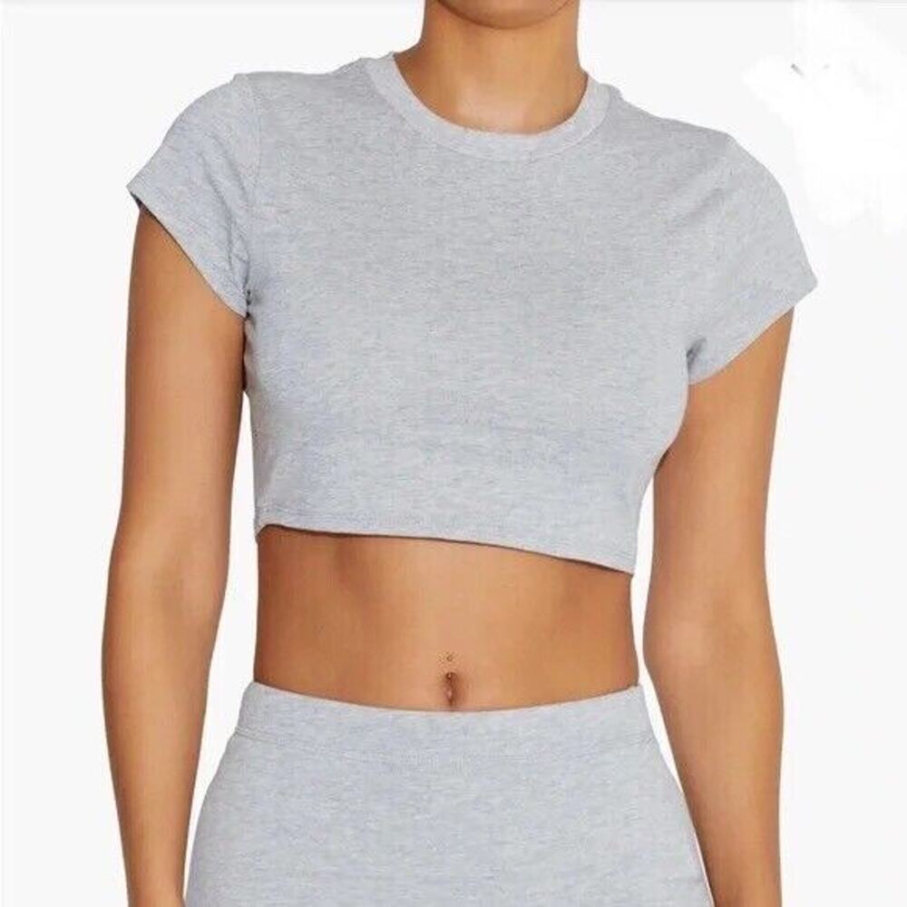 Naked Wardrobe NWOT Women's NW Short Sleeve Crop Top Gray Size L